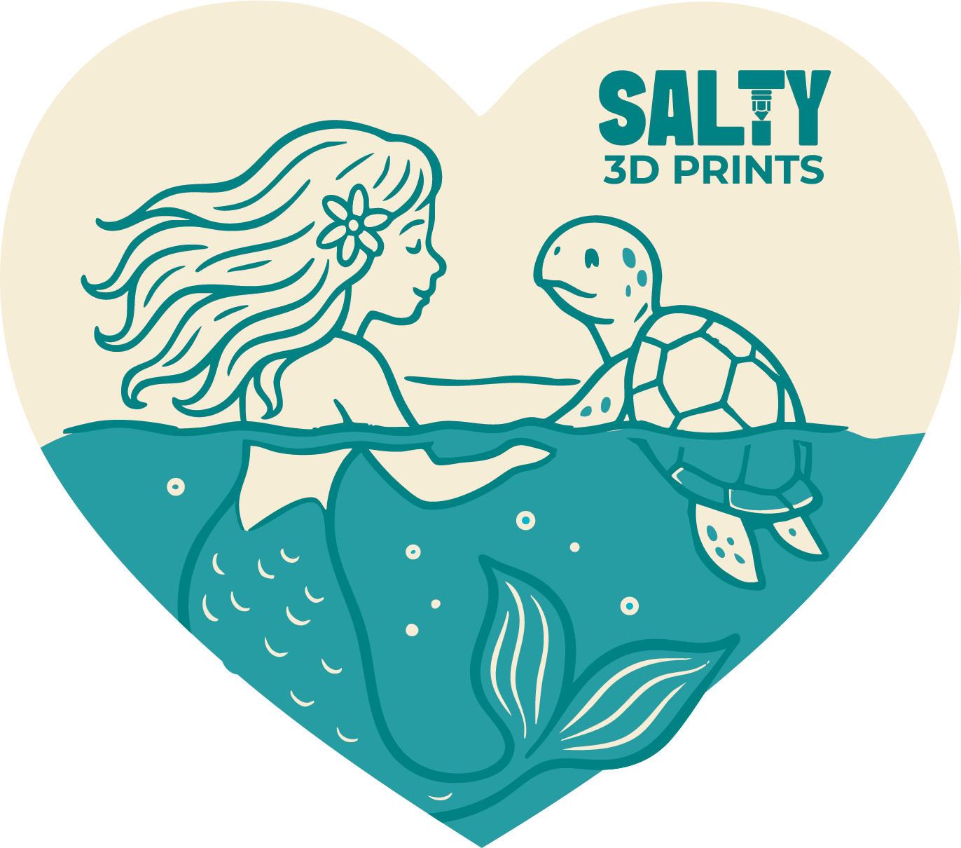 Heart Mermaid & Turtle – 3" Vinyl Sticker