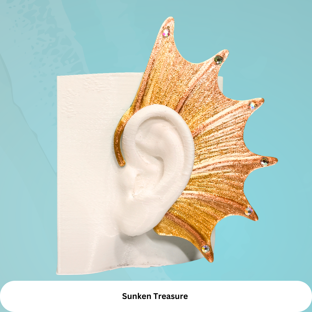 Mermaid Ear Cuffs: Crystal Fin,Fantasy Jewelry (Set of 2), No Piercing