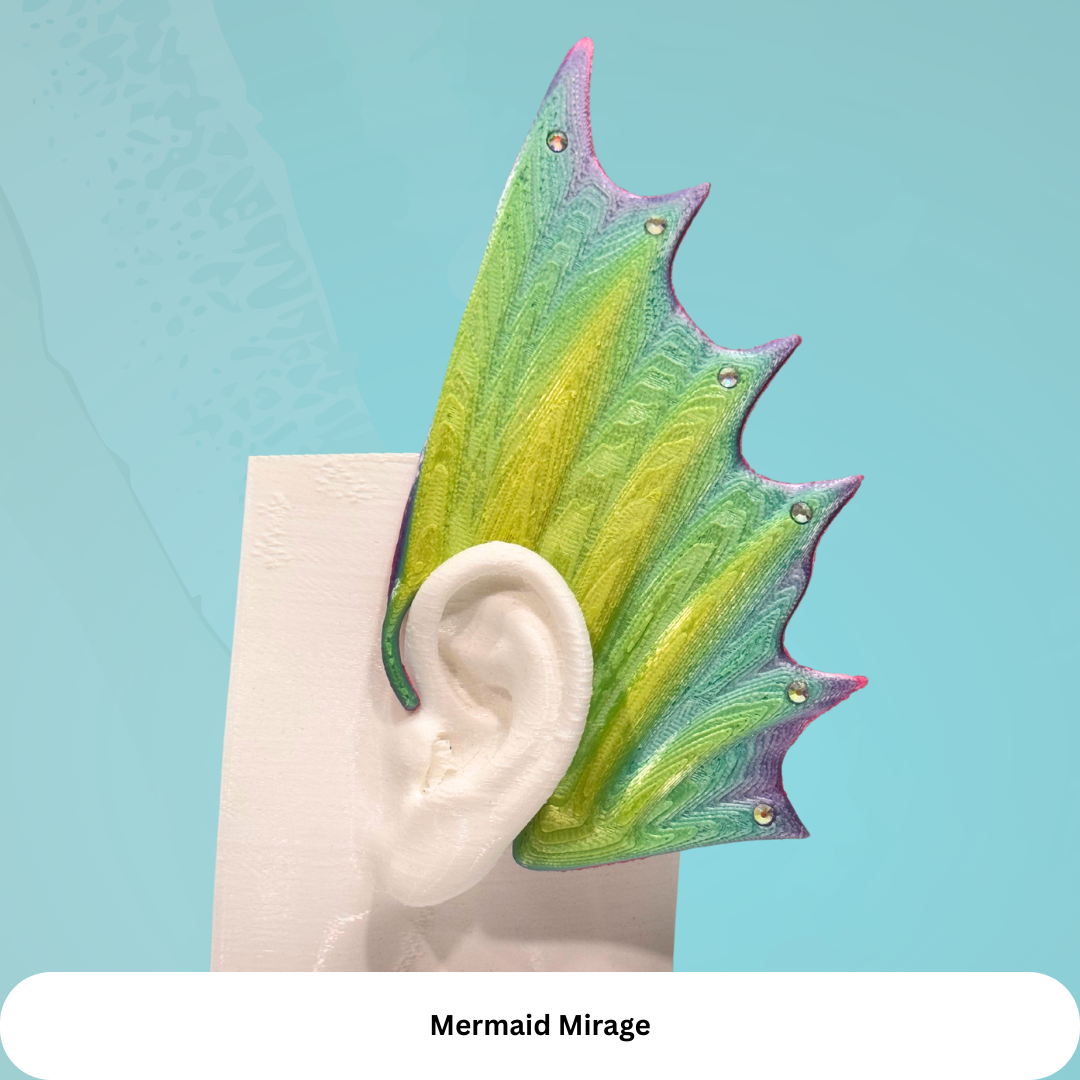 Mermaid Ear Cuffs: 3D Printed Fin Jewelry - No Piercing (Set of Two)