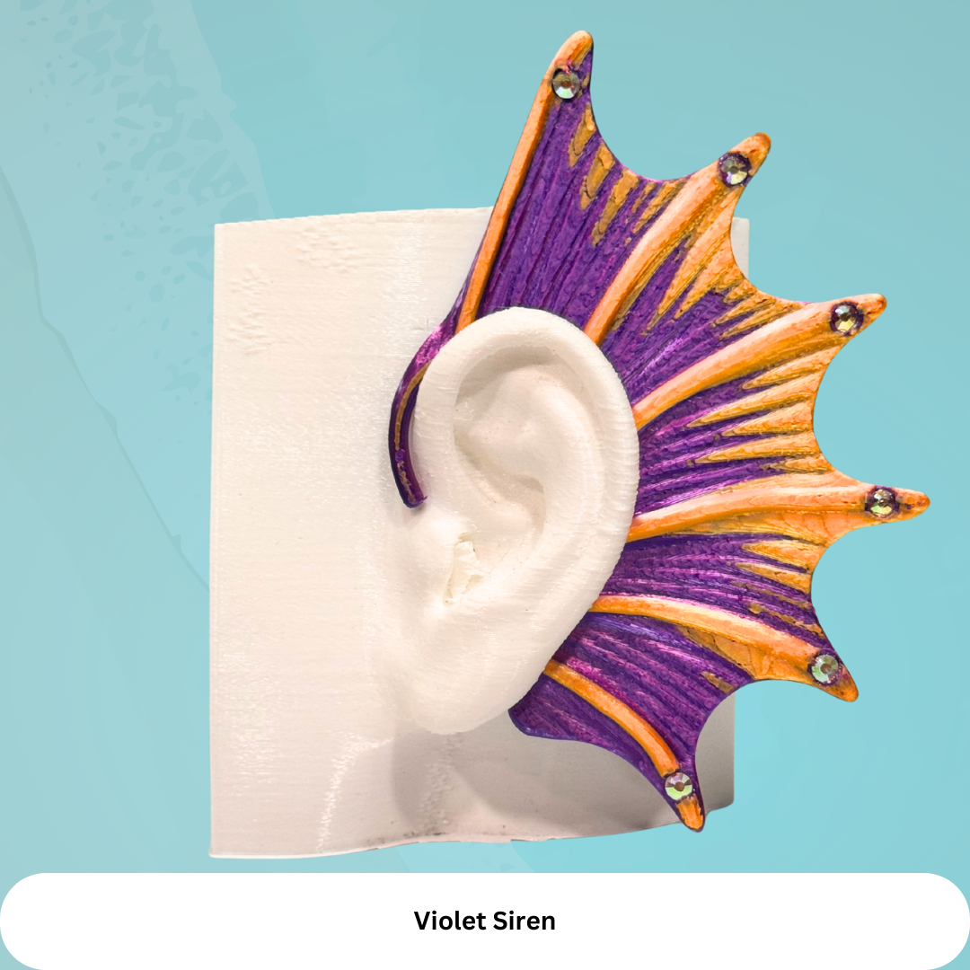 Mermaid Ear Cuffs: Crystal Fin,Fantasy Jewelry (Set of 2), No Piercing