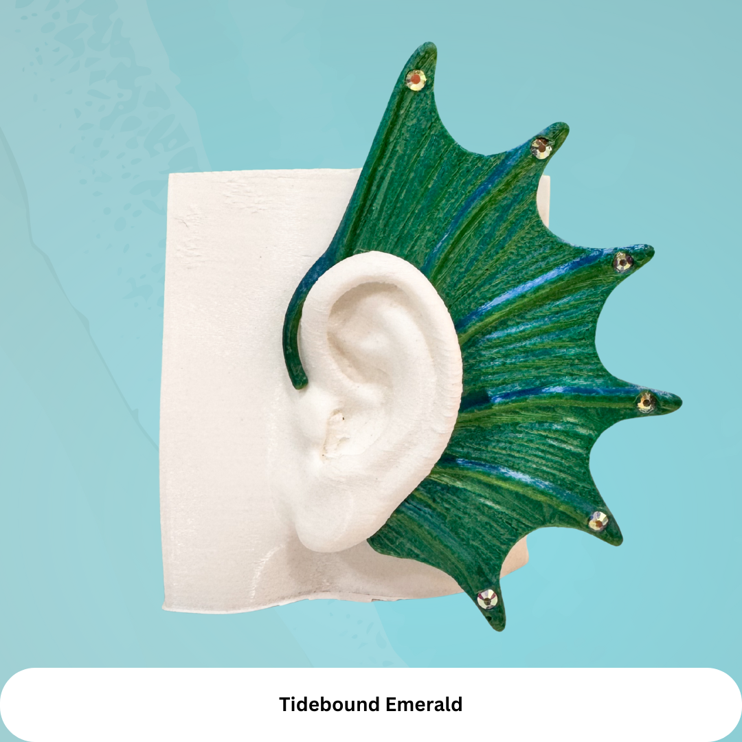 Mermaid Ear Cuffs: Crystal Fin,Fantasy Jewelry (Set of 2), No Piercing