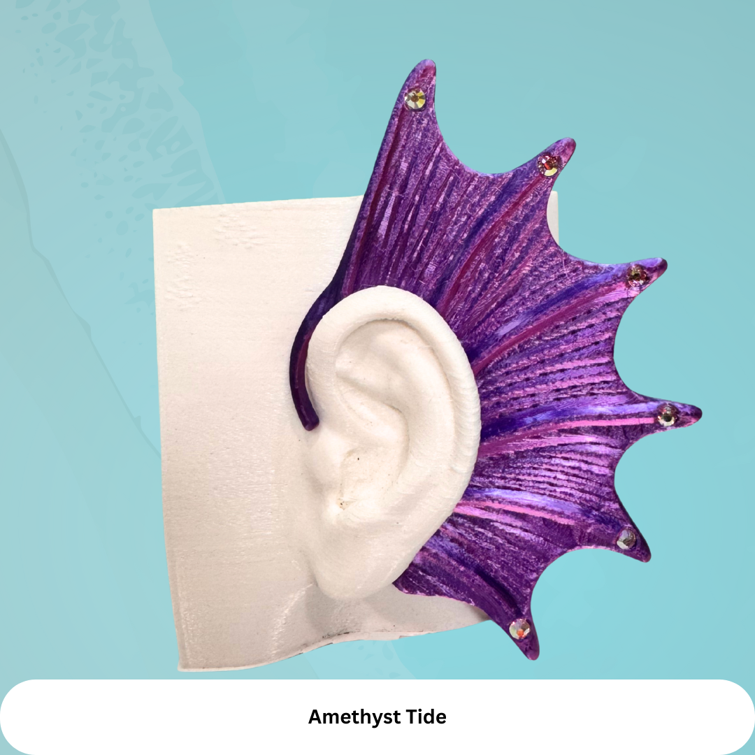 Mermaid Ear Cuffs: Crystal Fin,Fantasy Jewelry (Set of 2), No Piercing