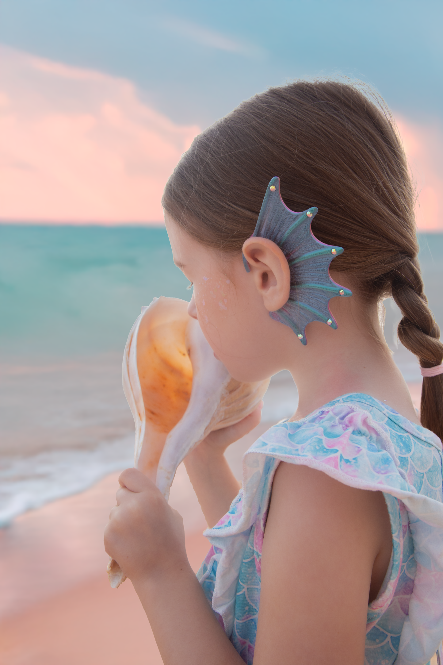 Mermaid Ear Cuffs: Crystal Fin,Fantasy Jewelry (Set of 2), No Piercing