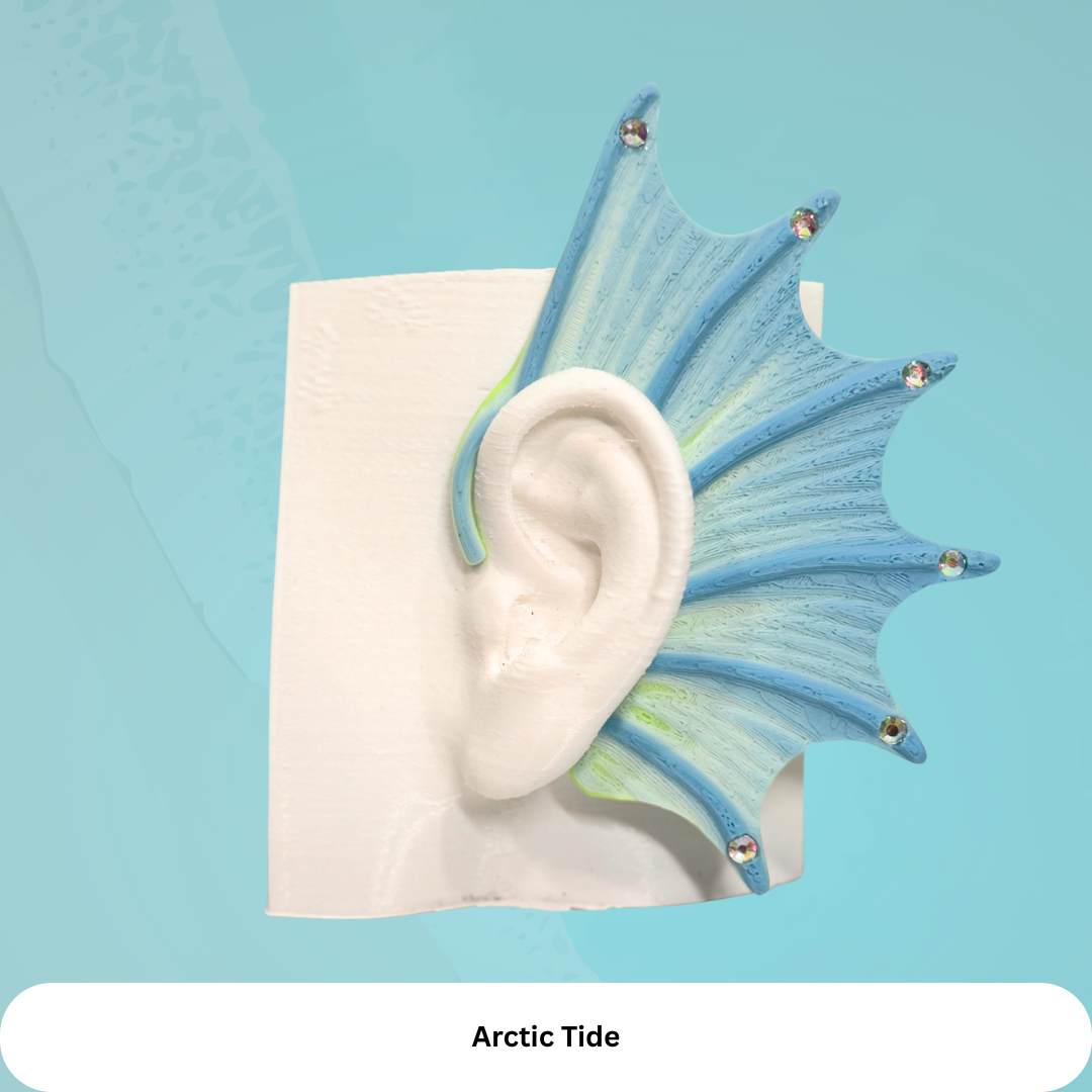 Mermaid Ear Cuffs: Crystal Fin,Fantasy Jewelry (Set of 2), No Piercing