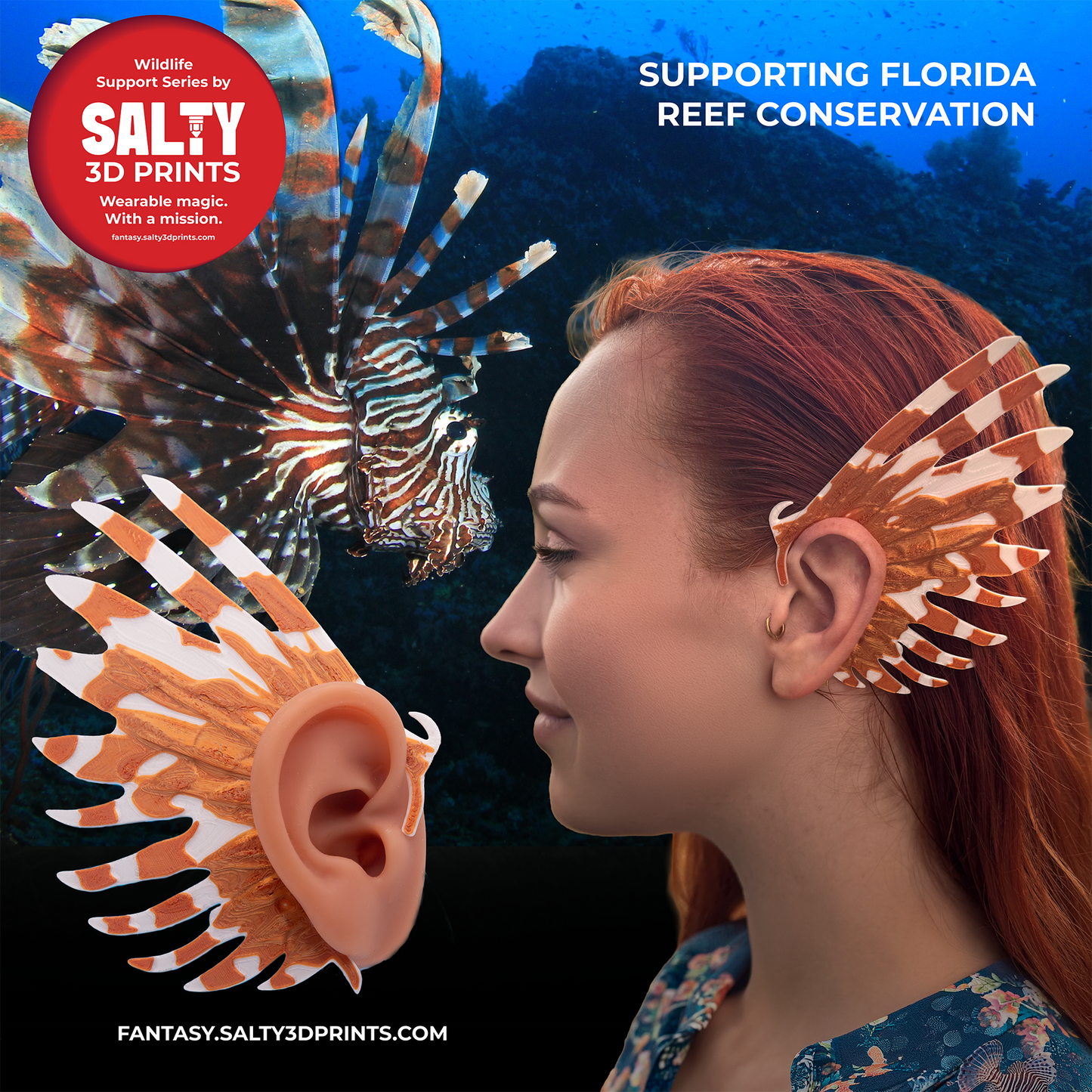 Lionfish Ear Cuffs (Set of 2): Fantasy Cosplay Jewelry, No Piercing, Supports Wildlife