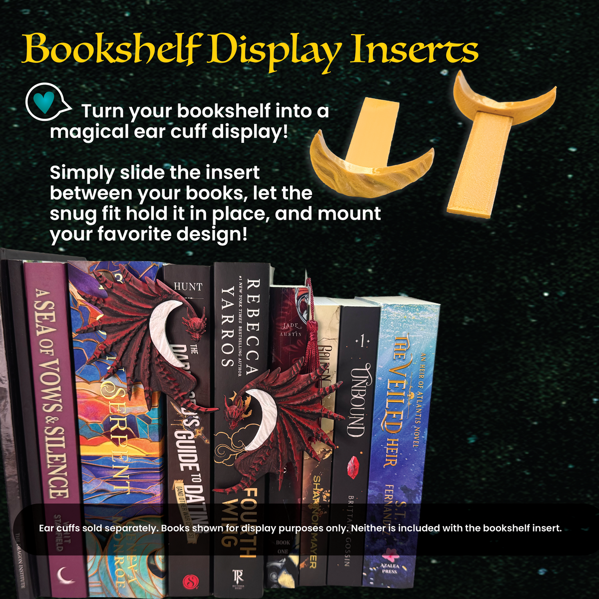 Crescent Moon Bookshelf Earcuff Display Inserts | Set of 2